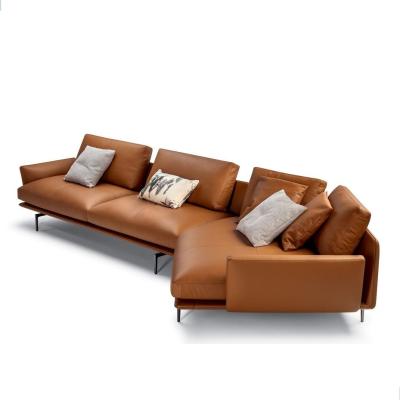 China Modern Minimalism Design Italian Luxury Leather Living Room Corner Sofa Villa Sofa Set for sale