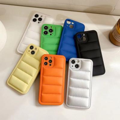 China EU America Fashion Waterproof Brand Down Jacket Silicone Soft Cover For iPhone 13 12 11 Pro Max XS XR 78P Cute Solid Soft Cover Stripper Case for sale