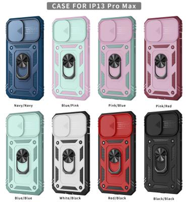 China With Stand 3in1 Ring Holder Armor Phone Case For iPhone 13 12 11 pro mini SE max XS XR 678 plus soldier Slide Camera Magnetic bracket cover for sale