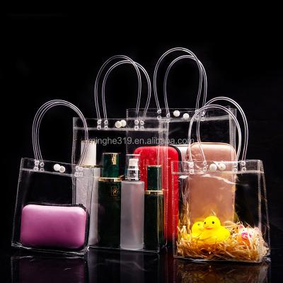 China Clear Transparent Shock Resistance Durable PVC Wine Ice Bag Pouch Cooler Bags With Handle PVC Promotional Wine Tote Gift Bag for sale