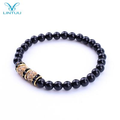 China Hot Selling ALLOY Men's Natural Onyx Bead Bracelet Jewelry Bracelet for sale