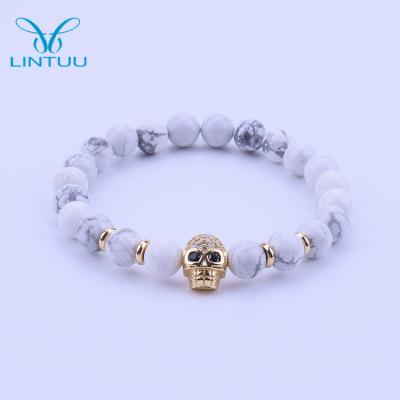 China Hot Sale 8mm Howlite Skull Hyperbola Natural Stone Jewelry Rough Beads Bracelet for sale