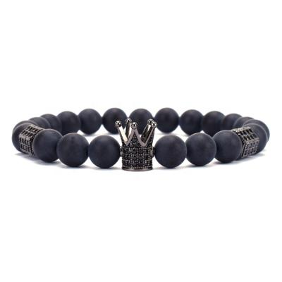 China Mens TRENDY Imperial King Crown Jewelry Charm Fashion Gemstone Stone Bead Bracelet Custom Made for sale