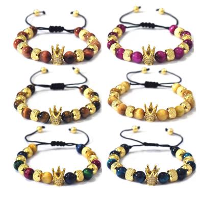 China Trendy Fashion 18K Gold Plated Jewelry Tiger Eye Beaded Bracelets And Bangles For Women Men for sale