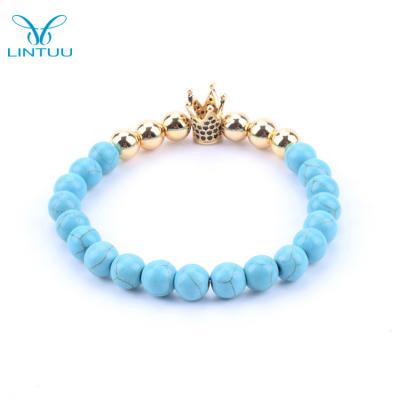 China ALLOY Fashion Beaded Women's Natural Turquoise Stone Match Crown Bracelet for sale