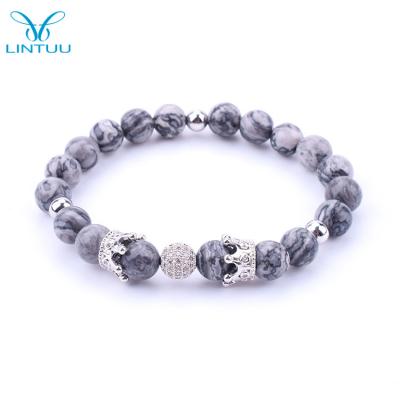 China FASHIONABLE Stylish Gray Agate Bead Bracelet Crown Bangle Women Bracelet for sale