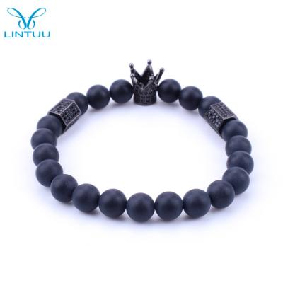 China CLASSIC Classic Onyx Bead Bracelet Micro Pave Crown Bracelet For Men And Women for sale