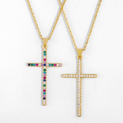 China Vintage Cross Pendant Necklace Personalized Colorful Zircon Necklace for sale