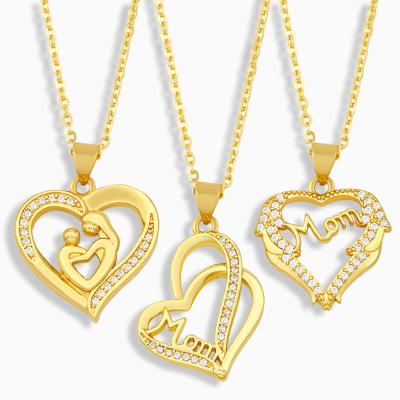 China Vintage Mom Necklace Heart Shaped Zircon New Product Mother's Day Necklace Pendant Gift for sale