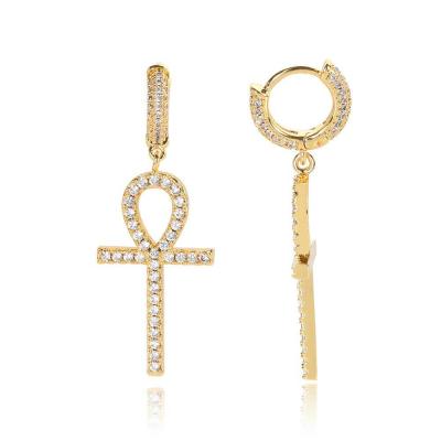 China Hot Selling Hiphop Women Charm Sterling Silver Diamond Jewelry Mini Circle Cross Earrings for sale