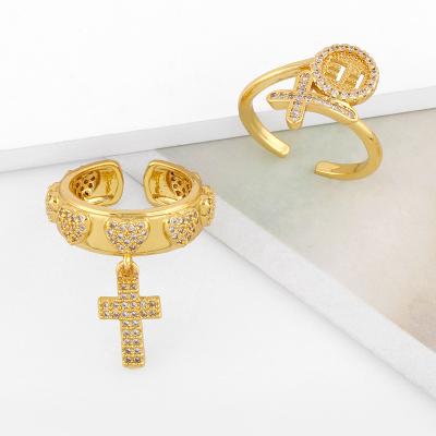 China Tasty Vintage 18k Gold Plated Ring Zircon Cross Ring Zircon Rings for sale