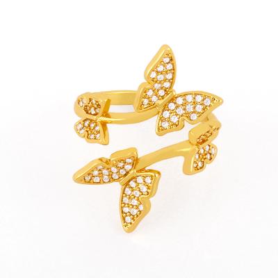 China Creative Hot Selling Copper Zircon Ring Female Adjustable Vintage Jewelry Butterfly for sale