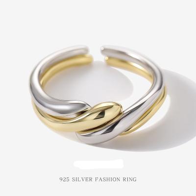 China Vintage Lintuu Design Personality Women 925 Sterling Silver Simple Ring Couple Ring Opening Two Color Rings for sale