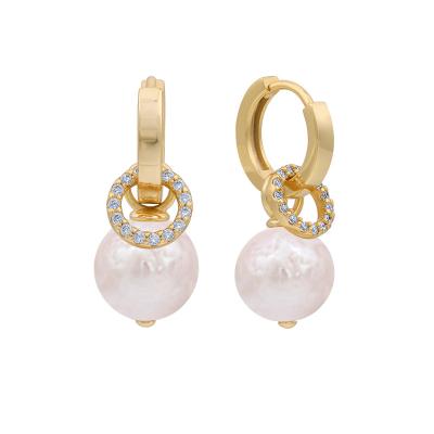 China FASHIONABLE 925 Sterling Silver freshwater pearl circle huggie earring for women for sale