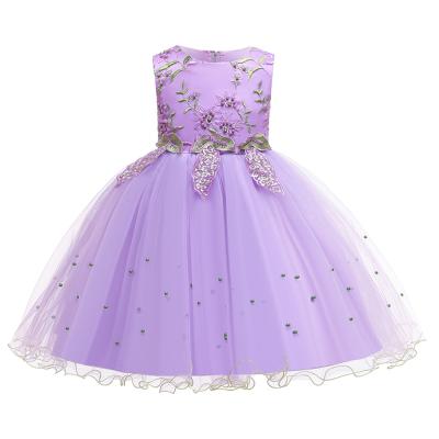 China Breathable Korean Style Beaded Embroidery Princess Girl Prom Catwalk Show Costume Kids Pink 1-12 Party Dress for sale