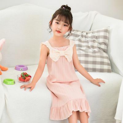 China Girls Nightgown Children's Pajamas Home Set Cute Princess Woven Cotton Bow Sling Vest Children's Pajamas Set Breathable Nightgown Children for sale