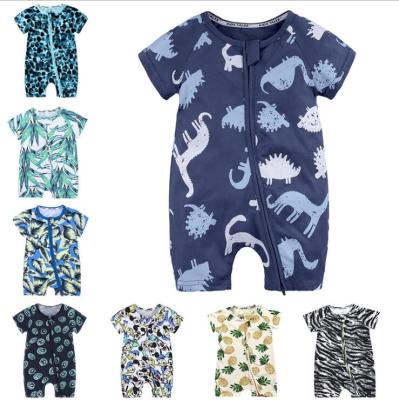 China Cute Home Wear Baby Girls Casual Cotton Wholesale Thermal Romper 100% Double Zipper Printing Boy Romper Kids Pajamas Short Sleeve Set for sale