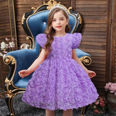 China Simple Lovely Anti-wrinkle Dress For 3D Kid Rose Wedding Flower Girl Dress Bubble Sleeve Fluffy Baby Dresses Party for sale