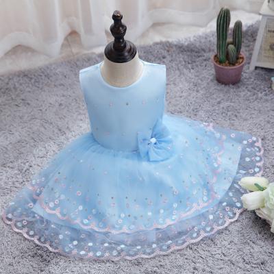 China Cute And Stylish Dry Cleaning Dress For Baby 0-4 Years With Mesh Bow Tie Embroidery Sleeveless Kids Dress for sale