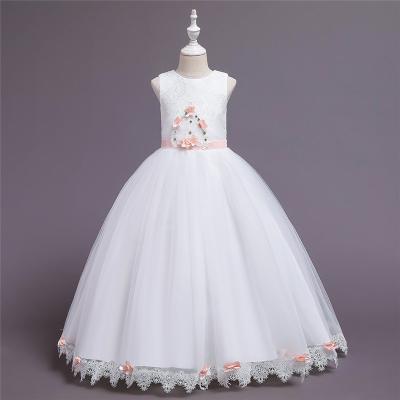 China Breathable Noble Communion Party Princess Dress 10 Years Pink Flower Lace Long Child Bridesmaid Dress for sale