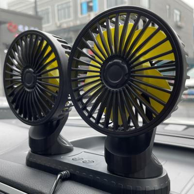 China New 5V 12V 24V 360 Rotating Dual Head and Fan Home Car Sports Dual Fan Total Dual Head for sale