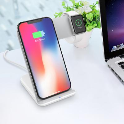 China 15W 2in1 Mobile Phone Stand Station Foldable 2 in 1 Wireless Charger for iPhone and Samsung for sale