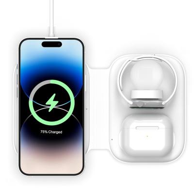 China 15W 3in1 Foldable Magnetic Mobile Phone Phone Holder 3 in 1 Wireless Charger for iPhone and Samsung for sale