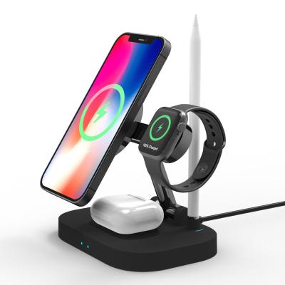 China 15W 4in1 Foldable Magnetic Mobile Phone Phone Holder 4 in 1 Wireless Charger for iPhone and Samsung for sale