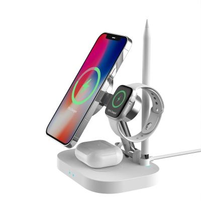 China Apple Compatible Magnetic Wireless Charger Watch Earphone Stand 15W 10W Smart Fast Charging 4 In 1 Mobile Phone for sale