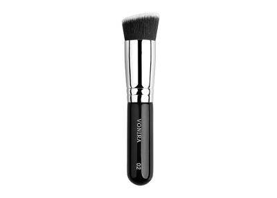 China Short Handle Beveled Kabuki Luxury Makeup Brushes With High Grace Duo Color Vegan Taklon for sale