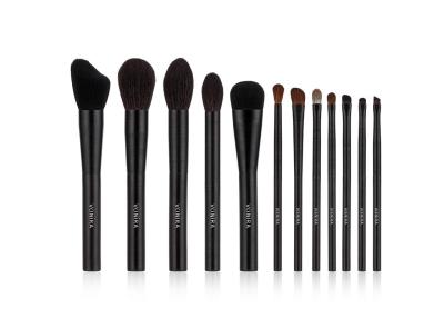 China Natural Vegan Hair Makeup Brush Set 12pcs With Black Wire Drawing Metal Handle for sale