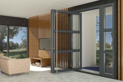 China Slim Frame Custom Aluminium Pivot Doors Double Glazed Modern for sale