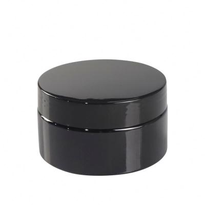 China Beauty Industry Wholesale 0.5oz 1oz 2oz 50ml Custom Printed Glossy Black 50ml PET Cosmetic Packaging Plastic Jars With Screw Cap Lids for sale