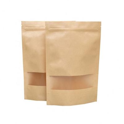 China Free Samples Recyclable Stand Up Pouches Brown Kraft Paper Bag Food Packaging Zipper Bags With Window for sale