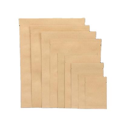 China Small Recyclable Paper Bags 3 Side Food Grade Sealed Kraft Brown Customized Flat Foil Packaging Bags 3 Per Side Bags Paper Packaging For Sample Spices for sale