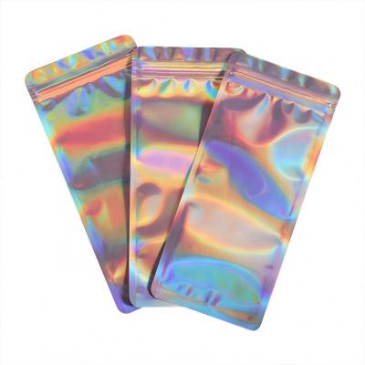 China Side Seal Mylar Three Barrier Holographic Iridescent Iridescent Zipper Bags Makeup Eyeshadow Laser Packaging Bag for sale