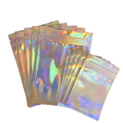 China Laser Plastic Holographic Foil Holographic Film Earring Makeup Bag Eyeshadow Lock Zipper Barrier Wholesale Price Mylar Flat Pouch for sale