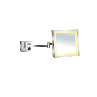 China Hotel Square Shape Folding Mirror 3x Magnifying Makeup Mirror Chrome Frame Extendable Wall Mounted Bathroom Mirror for sale