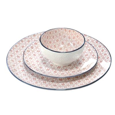 China Sustainable 18 Pieces Simple European Style Modern Pad Printing Embossed Dinnerware Sets for sale