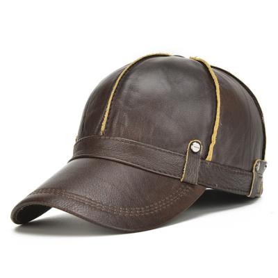 China COMMON Adjustable Men's Cowhide Leather Baseball Cap Real One Genuine Leather Baseball Cap Winter for sale