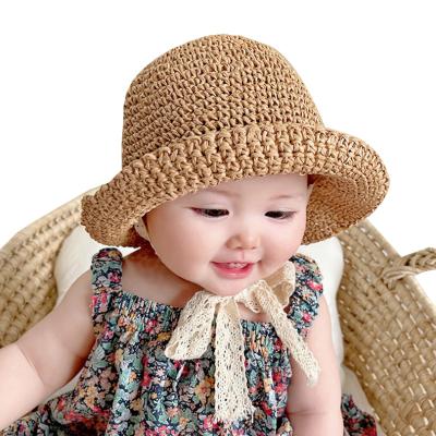 China Cute Straw Children Straw Lace Hat Toddler Straw Hat Sun Protection Summer Beach Toddler Picture Infant Hat for sale