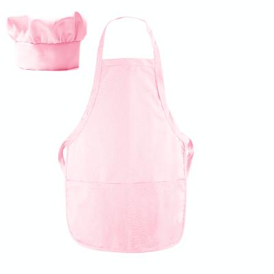 China Light Pink Cleaning Apron Set For Girl Apron And Simple Chef Hat For Kids Kitchen Cooking Kids Apron Set for sale