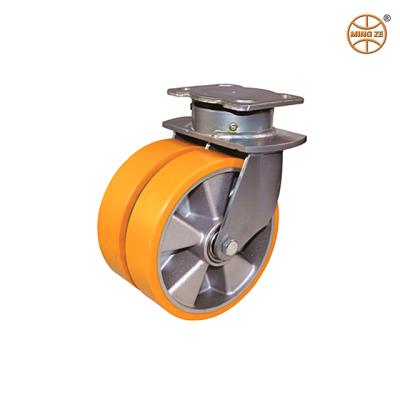 China Factory Mingze Industrial Double Loading PU On Wheels Aluminum Caster / Dual / Heavy Duty Polyurethane Double Wheel Casters for sale