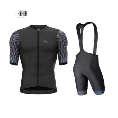 China Pro Team Green Popular Customization Bibshort LAMEDA Breathable Cycling Tank Top Set Bib Shorts for sale