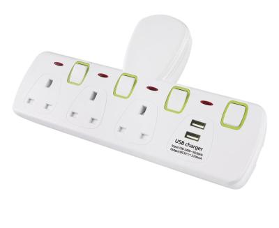 China Residential / General Purpose 3 Gang UK Plug With 2 Port USB Adapter for sale