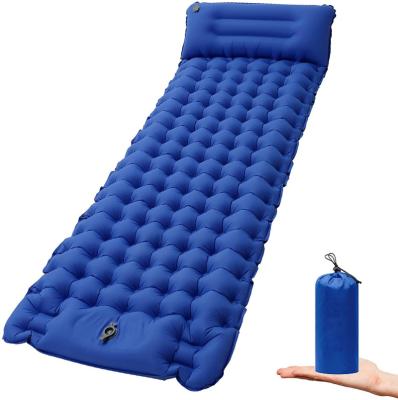 China Nylon Camping Inflatable Pad Sleep Pad For Camping With Ultralight Pillow Foot Press Sleep Pads For Backpacking Waterproof Camp for sale