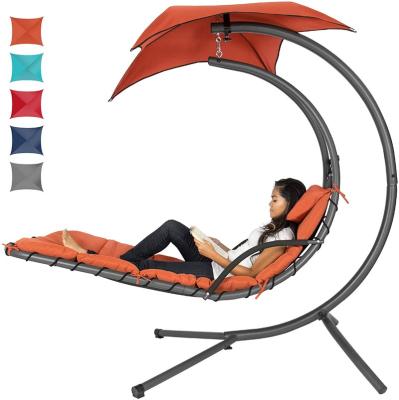 China Traditional Outdoor Hanging Curved Chaise Lounge Chair Swing Steel w/Built-in Pillow and Removable Canopy, Orange for sale