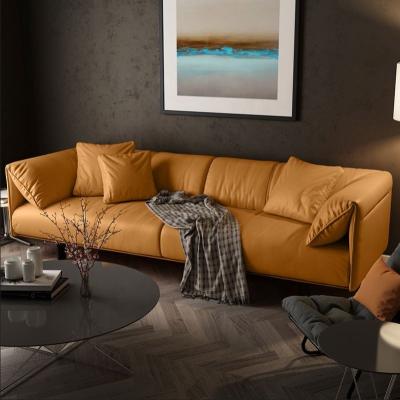 China Hot Sale Adjustable Modern Living Room Sofas Sofa Set Furniture Orange Leather (Other) Sectional Couch L Shape Chesterfield Sofa for sale