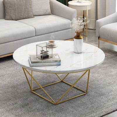 China Italian Minimalist Luxury Marble Top Family Extendable Living Room Small Table Light Circular Metal Frame Coffee Table for sale