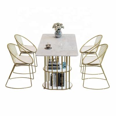 China Small Family Dining Table Western Light Luxury Multi Person (Other) Dining Table Chair Combo Nordic Adjustable Iron Marble Rectangular Dining Table for sale